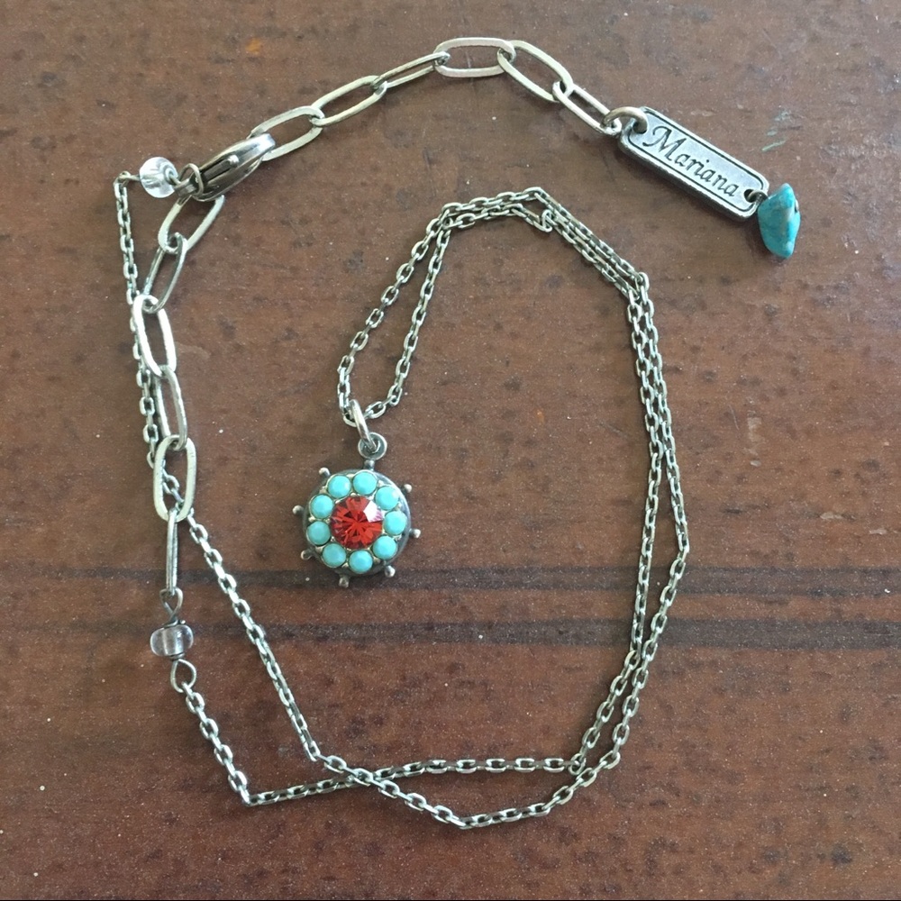 Blue and red silver necklace